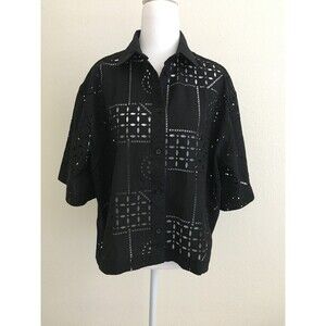 MSGM Cropped Broderie Anglaise Shirt Womens IT 40 Black Eyelet Button Up Italy